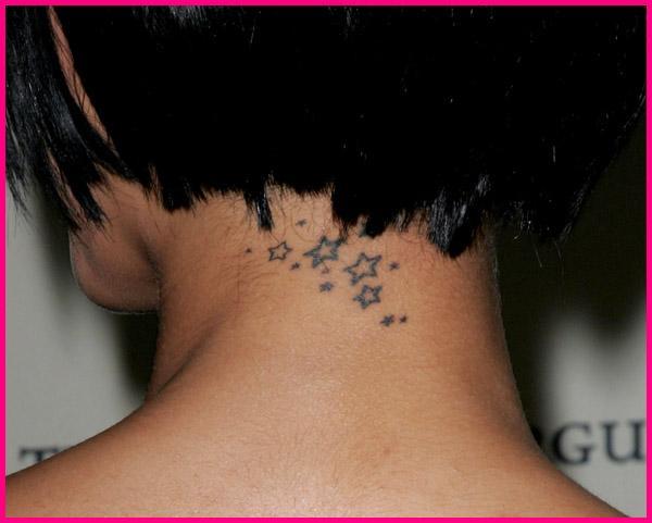 Stars neck tattoo. Tribal butterfly 